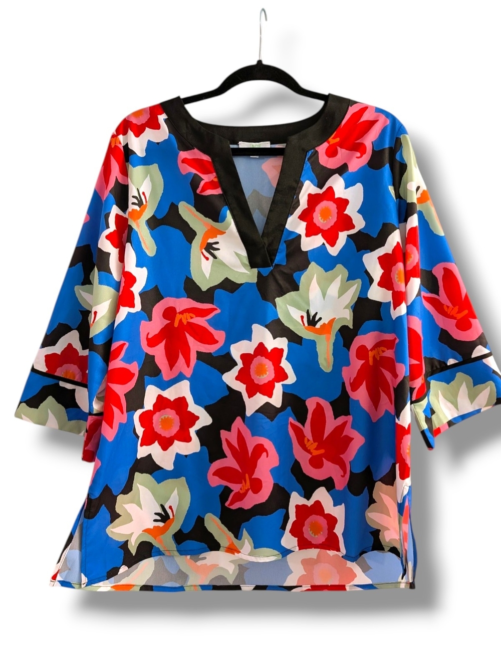 JADE Bright Blue Multicolor Floral V-Neck Women’s Top, Size Xl